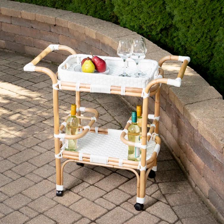 Butler Specialty Company Selena White Rattan Bar Cart