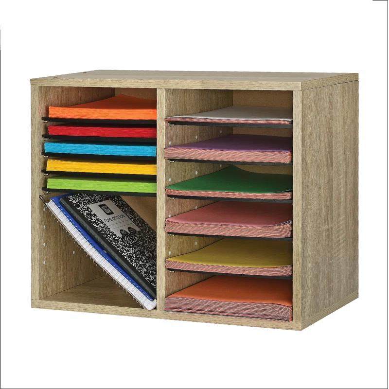AdirOffice Wood Adjustable 12 Compartment Literature Organizer Mailroom Organizer