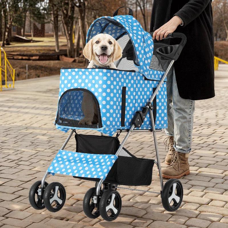 Magshion Foldable Pet Dog and Cat Stroller with Adjustable Canopy Storage Basket and Cup Holder for Small and Medium Pets