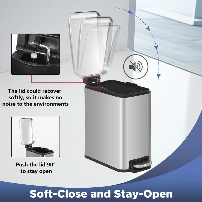 FDW Bathroom Trash Can With A Lid 1.3 Gallon  (5 L) Small Trash Bin Step Pedal Garbage Can With Removable Bucket Slim For Small Spaces For Bathroom,Bedroom,Kitchen,Office