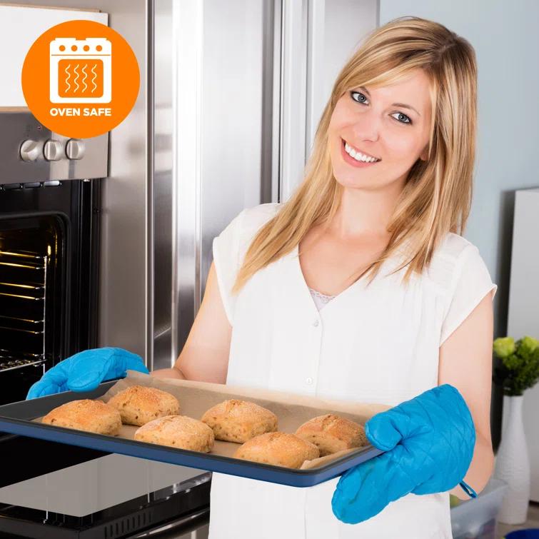 NutriChef 8-Piece Nonstick Stackable Bakeware Set - Pfoa, Pfos, Ptfe Free Baking Tray Set W/ Non-Stick Coating, 450°F Oven Safe, Round Cake, Loaf, Muffin, Wide/Square Pans, Cookie Sheet