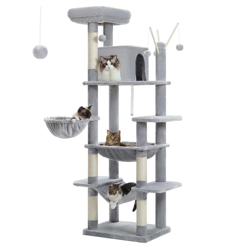 Latitude Run® 69" Tall Cat Tree Large Cat Tower With Super Big Hammock, Scratching Posts, Condo House And Large Top Perch