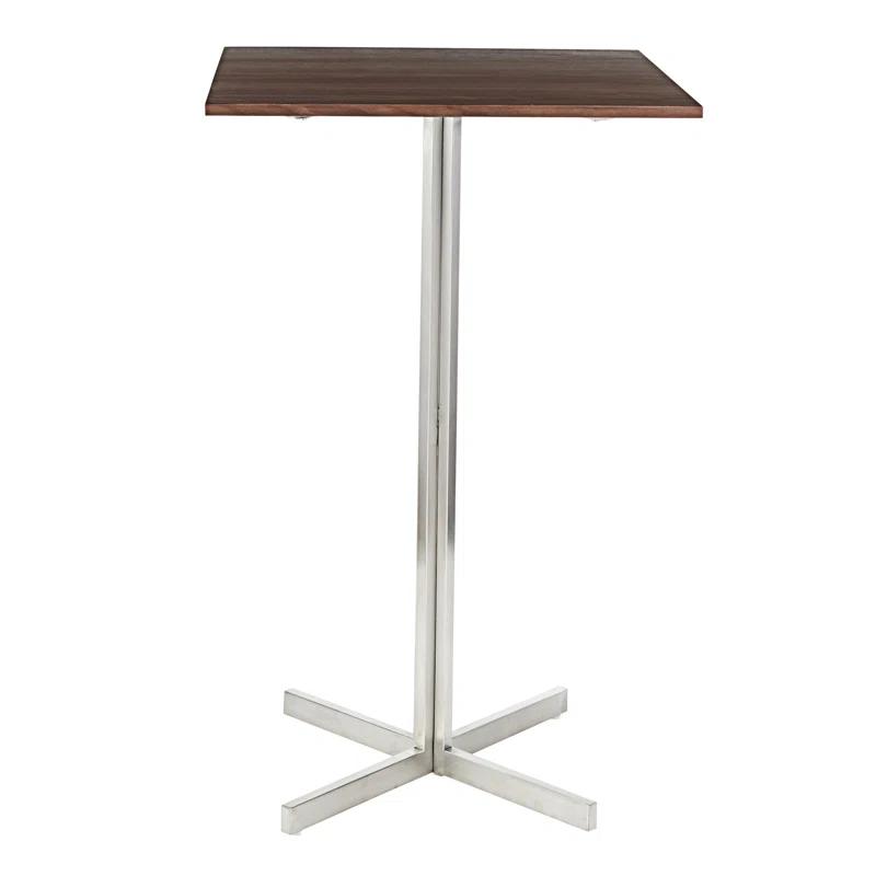 Fuji Contemporary Square Bar Table In Stainless Steel With Wood Top By Lumisource