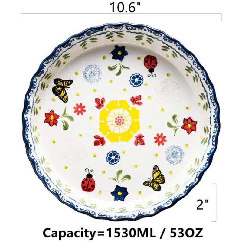 MASTER CRAFT WINDOW AND DOOR Ceramic Pie Pan Pie Dish For Oven 10 Inch Pie Plate Round Bakeware (Butterfly)