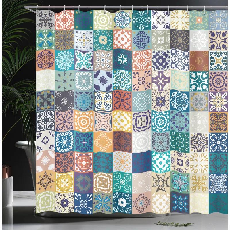 Patterned Shower Curtain with Hooks Included