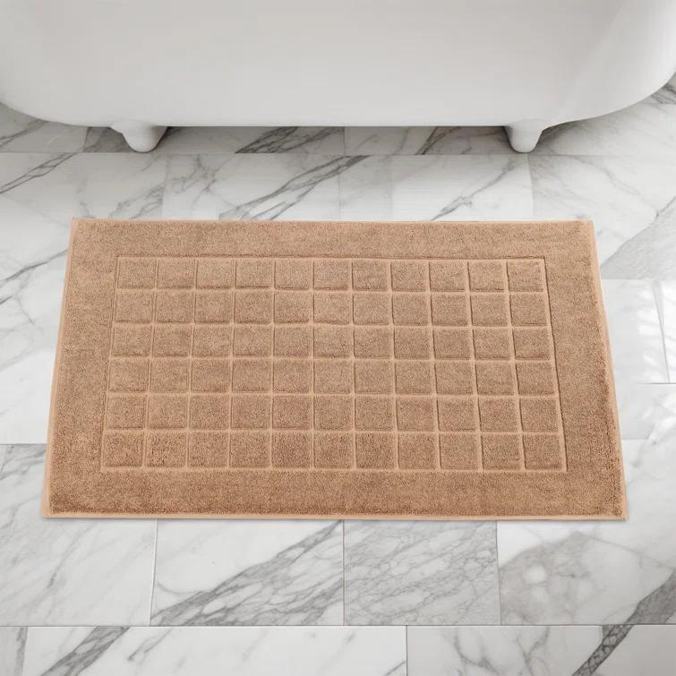 Superior Nora Cotton Terry Solid Absorbent Thick Checkered Washable Bath Mat Set Of 2