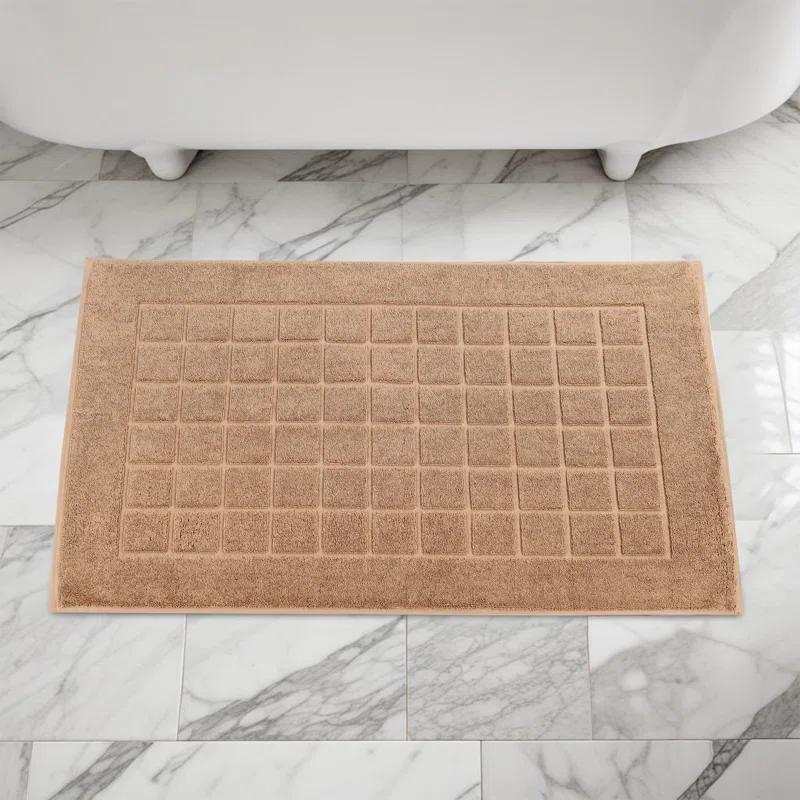 Superior Nora Cotton Terry Solid Absorbent Thick Checkered Washable Bath Mat Set Of 2