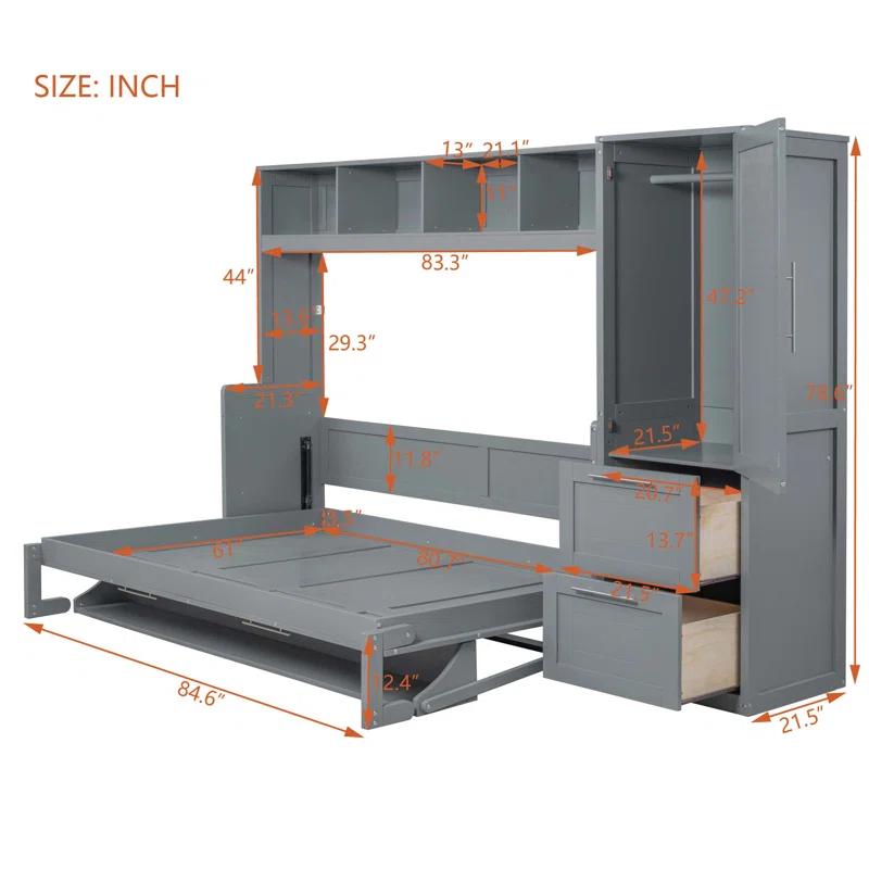 Galibens Murphy Bed Wall Bed With Closet And Drawers