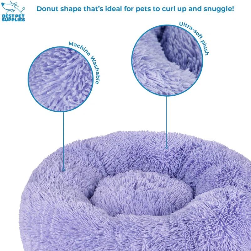 Donut Dog Bed with Faux Fur, Anti-Anxiety Cushion, Slip-Resistant