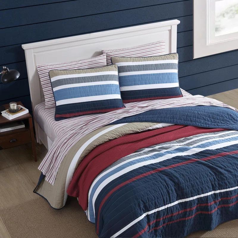 Nautica Nautica Bradford Cotton Reversible Navy Quilt Set