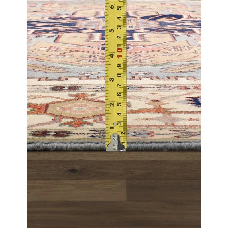 Serapi Hand-Knotted Wool Oriental Area Rug in Light Blue/Ivory/Navy/Yellow