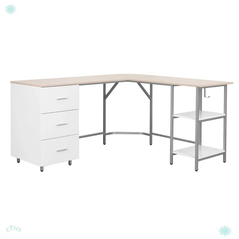 17 Stories Techni Mobili L-Shape Home Office Two-Tone Desk With Storage