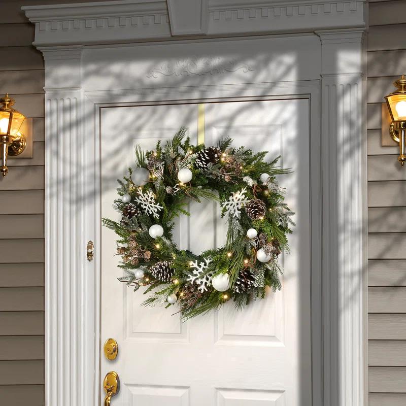 The Holiday Aisle® 30" Pre-Lit Alpine Collection Decorated Wreath