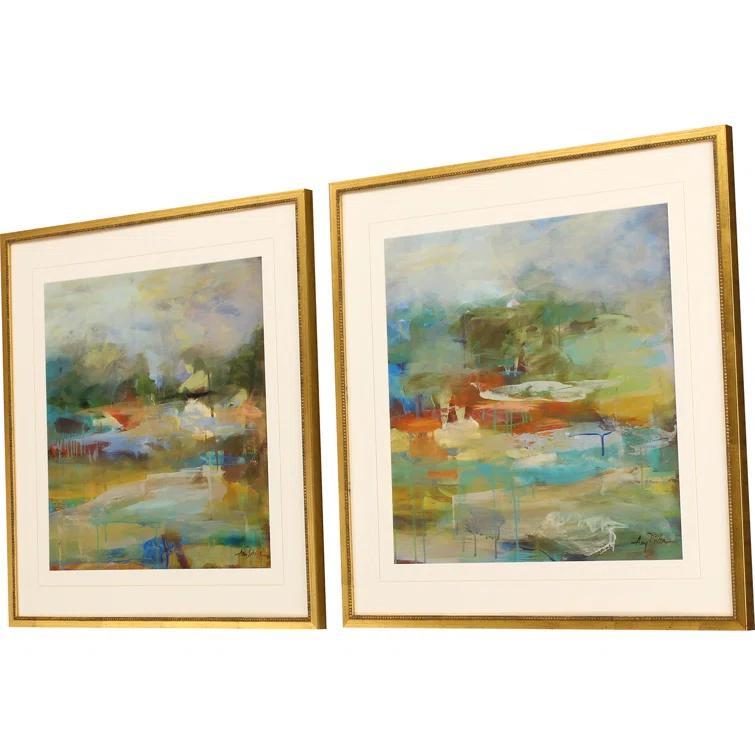 Mist Abstract Art Set with Antique Gold Frames