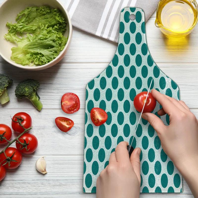 Ambesonne Ambesonne Teal Tempered Glass Cutting Board Design Vibrant Teal White