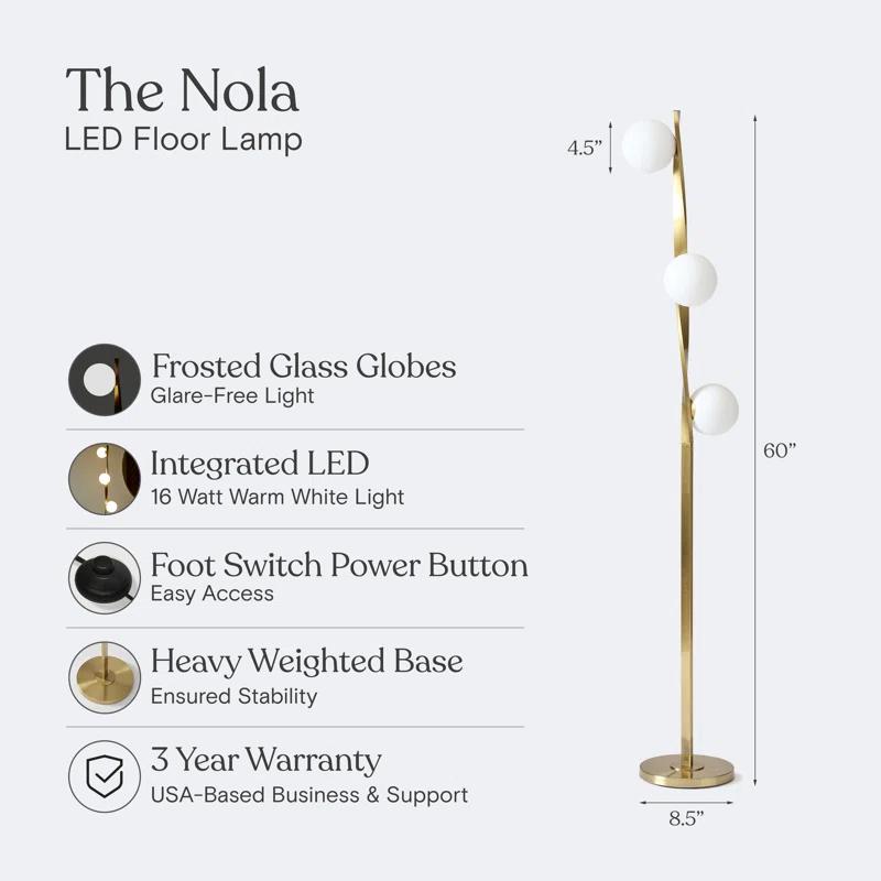 Brightech Nola 60 in. Industrial 3-Way Dimming LED Floor Lamp with 3 Glass Globe Shades
