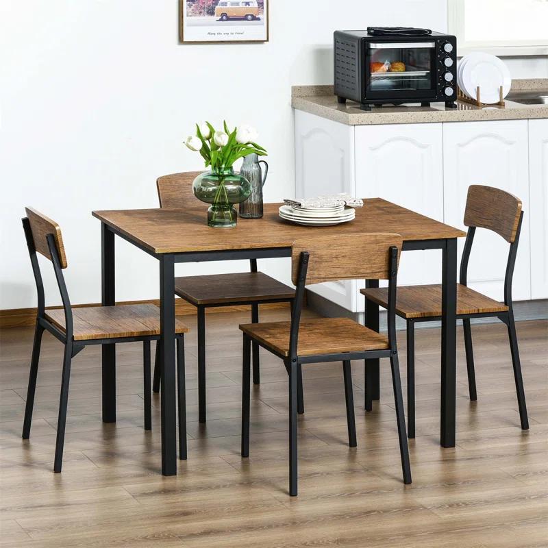 17 Stories 5 Piece Industrial Dining Table Set, Rectangular Kitchen Table And 4 Chairs, Dining Room Set For Small Space