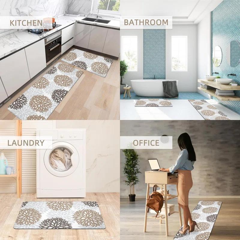 Red Barrel Studio® Kitchen Mats Set Of 2 Cushioned Anti Fatigue Kitchen Rugs Non Slip Waterproof Kitchen Runner Memory Foam Kitchen Floor Mat Comfort Standing Mat For Sink,Office,Laundry