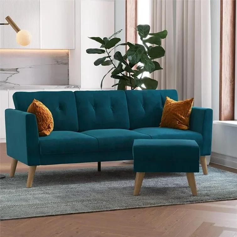 Gloria 75.5'' Wide Velvet Reversible Sofa & Chaise with Ottoman