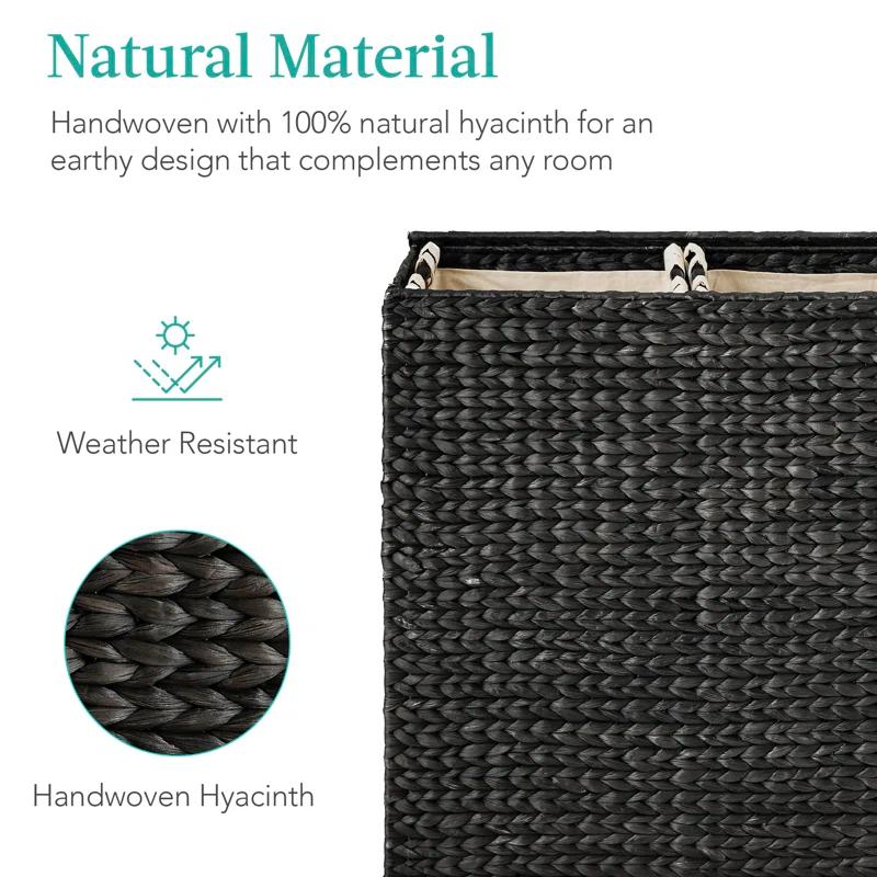 Bayou Breeze Large Water Hyacinth Double Laundry Hamper Basket w/ 2 Liner Bags, Handles