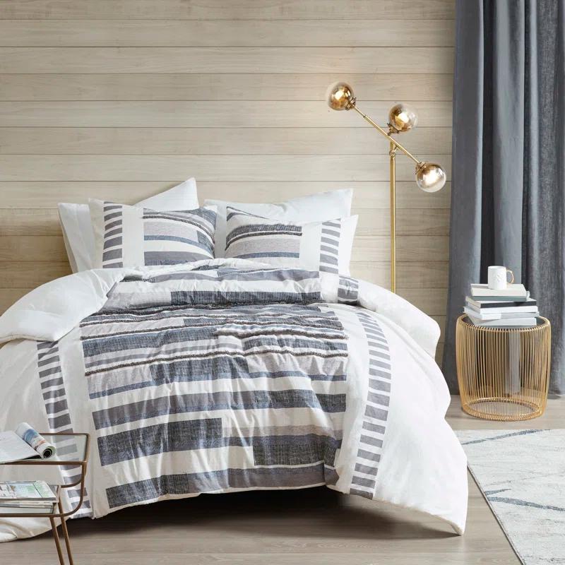 INK+IVY Serena Navy/Gray Standard Cotton 3 Piece Comforter Set
