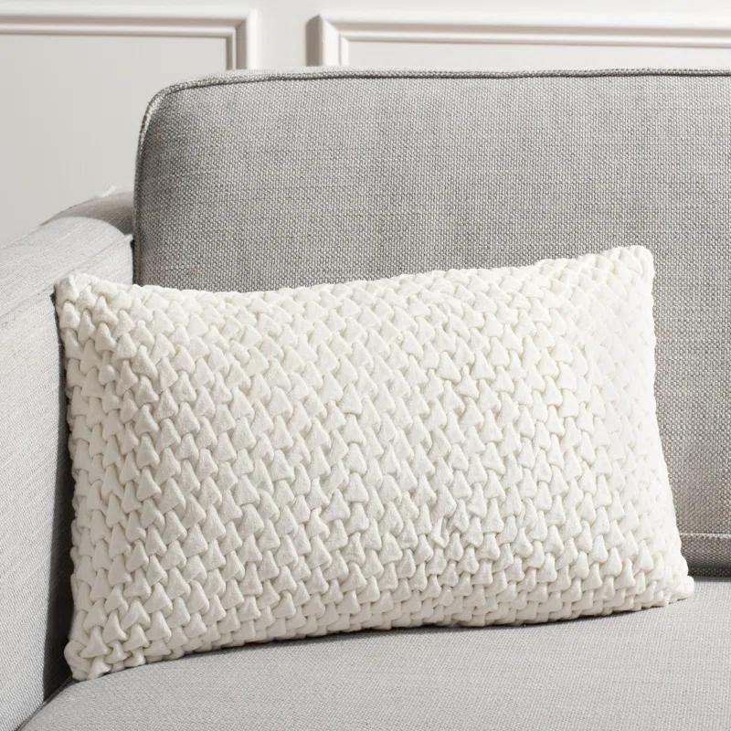 Cream Textured Cotton Rectangular Throw Pillow