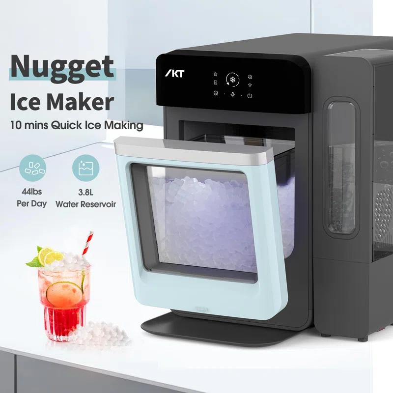 IKT Ikt Countertop Nugget Ice Maker With Side Water Tank Self-cleaning Led Light Ice Scoop 44 Lbs Daily Capacity Green