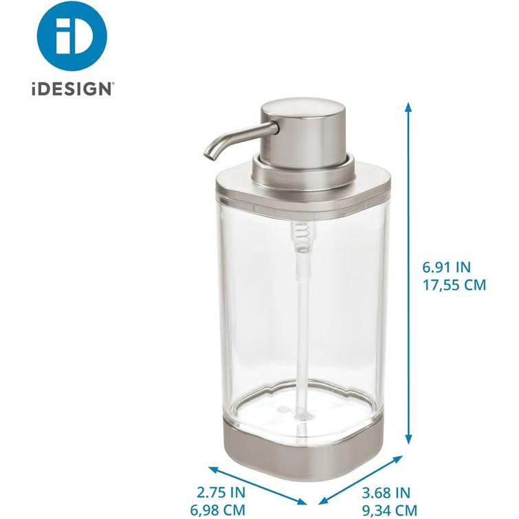 iDesign iDesign Hand Soap Dispenser - Refillable Liquid Soap Dispenser, Clear/Brushed Nickel