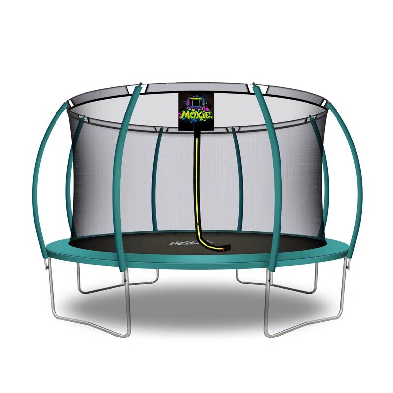 Machrus Moxie Pumpkin-Shaped Outdoor Trampoline Set with Top-Ring Frame Safety Enclosure, 14 FT