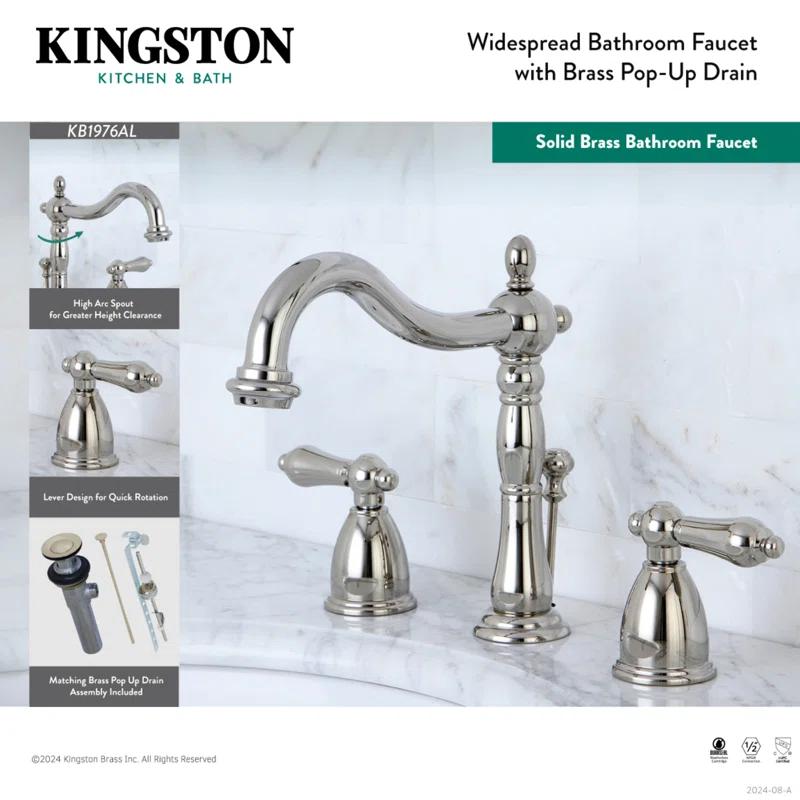 Kingston Brass Heritage Two-Handle 3-Hole Deck Mount Widespread Bathroom Faucet with Pop-Up Drain