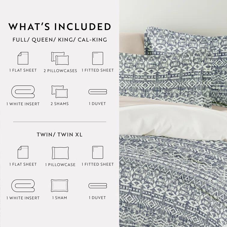IEnjoy Home 8-Piece Reversible Bedding Bundle - Patterned Duvet Cover, Comforter Insert and Solid Sheet Set