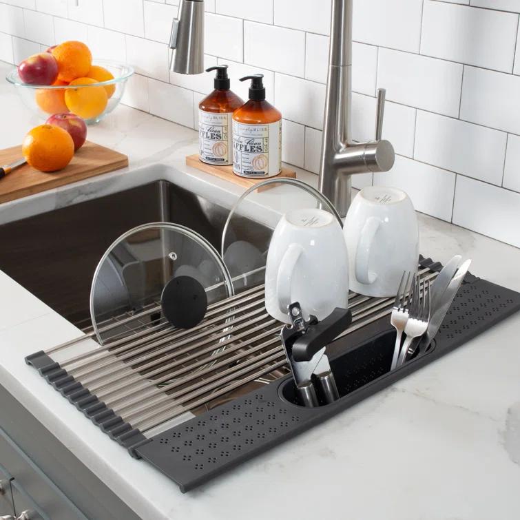 Kitchen Details Adjustable Stainless Steel Over The Sink Dish Rack