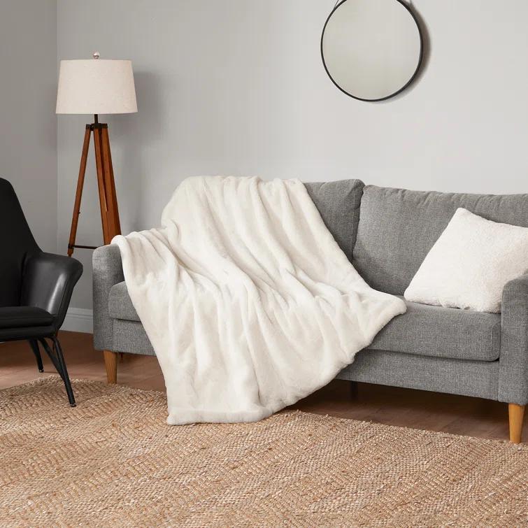 Lucky Brand Lucky Brand Reversible Solid Rabbit Mink Faux Fur Luxurious & Soft Thow Blankets - 50" x 70"