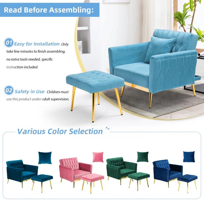 Everly Quinn Siemon Velvet Accent Chair with Ottoman