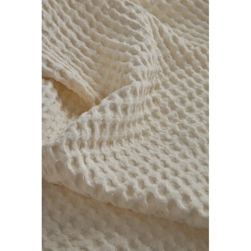 Zuma Cotton Waffle Weave Blanket by Pom Pom at Home - Cream / King