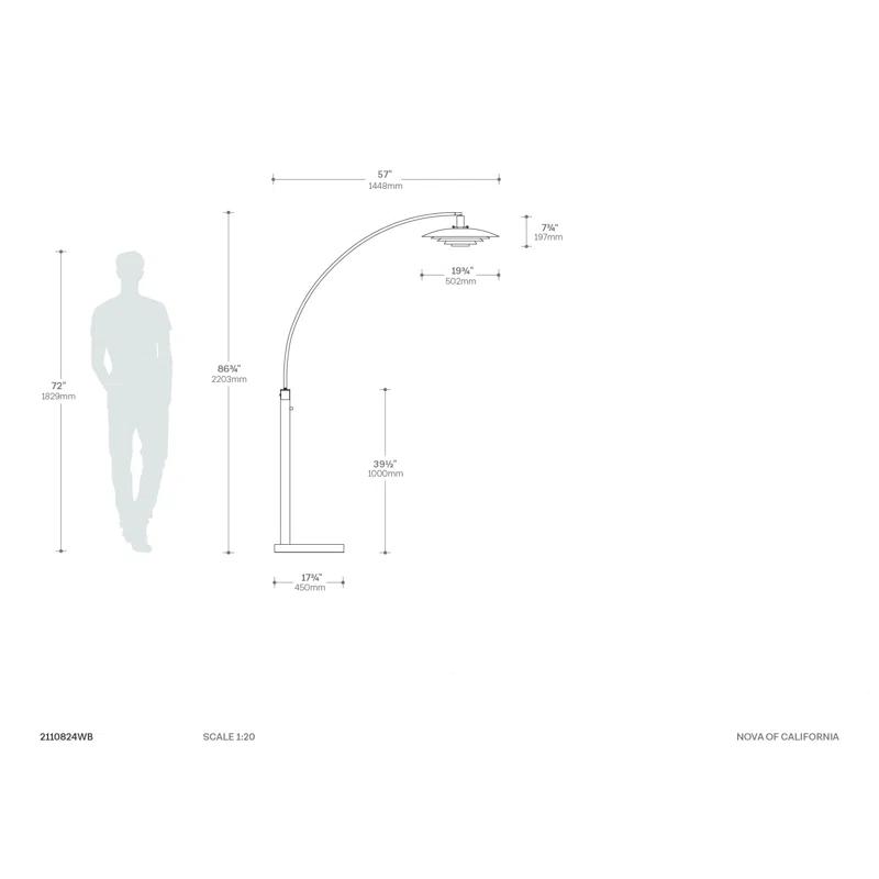 Rancho Mirage 1 Light Arc Floor Lamp - 86", Weathered Brass finish, Matte Black & Gold Leaf Shade, M