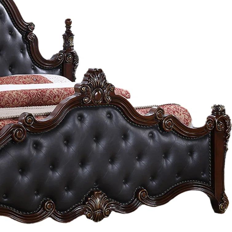 Benjara Moni Bed, Tufted Classical Upholstery