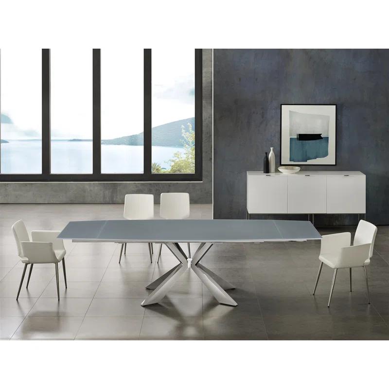 Casabianca Furniture Extendable Glass Top Metal Base Dining Table