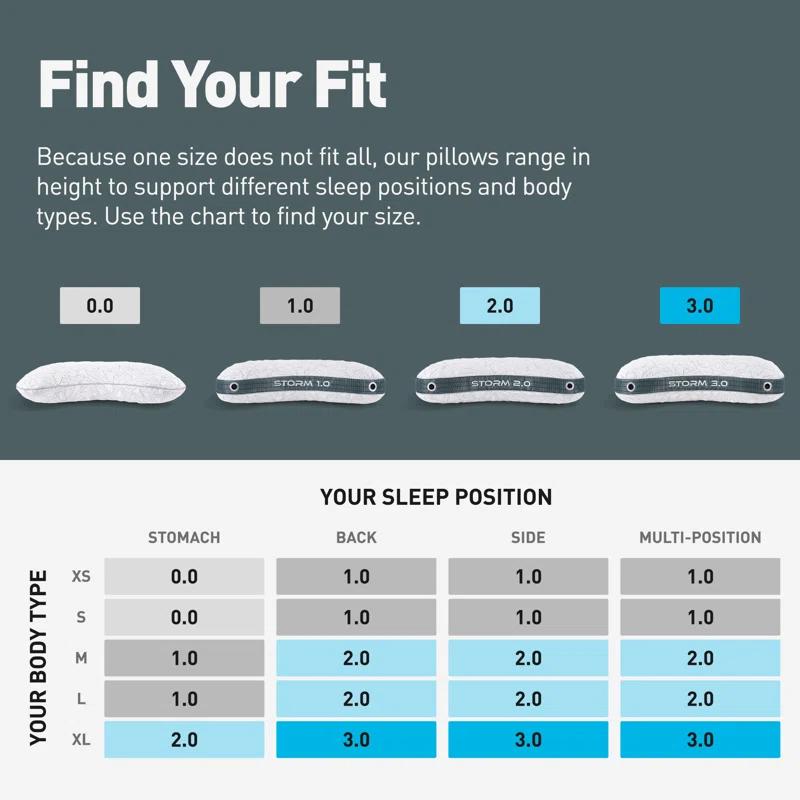 Bedgear Bedgear Storm Cuddle Curve Performance Cooling Pillow for Side Sleepers- Medium Firmness