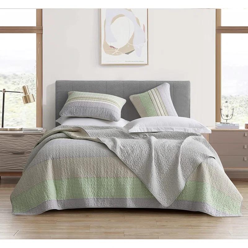 Chezmoi Collection Rene Lightweight Boho Chic Striped Cotton Quilt Set