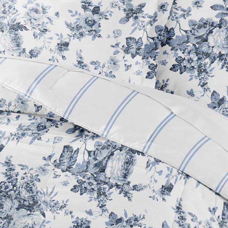 Becky Cameron Stone All Season Down-Alternative Comforter Set in Cabbage Rose Stripe