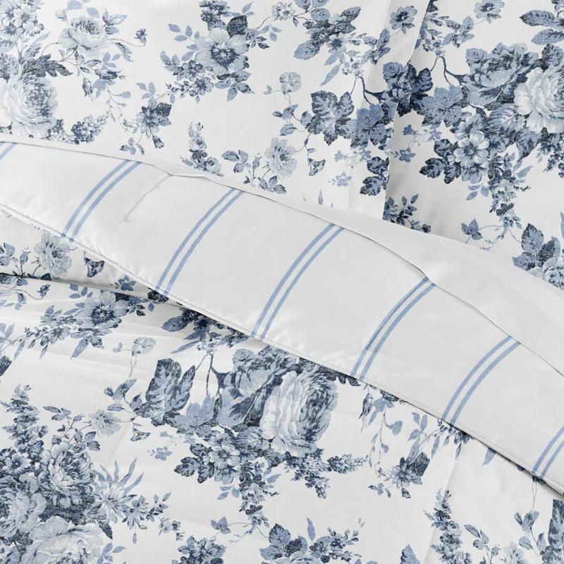 Becky Cameron Stone All Season Down-Alternative Comforter Set in Cabbage Rose Stripe