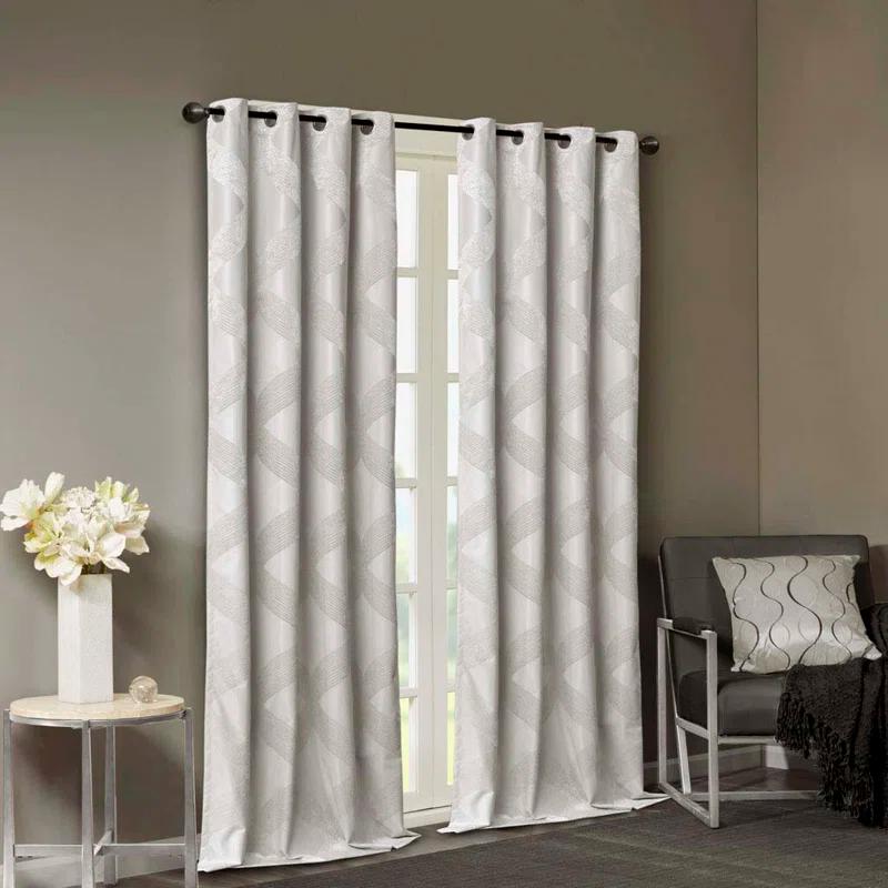 Madison Park Bentley Ogee Knitted Jacquard Geometric Total Blackout Single Curtain Panel