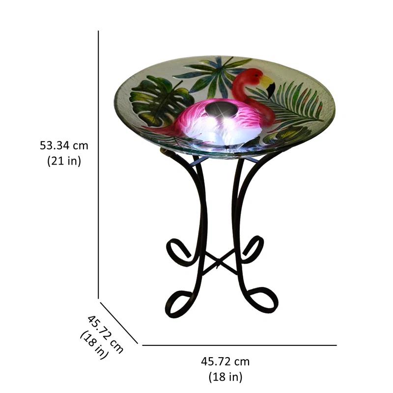 Solar LED Verdant Glass Bird Bath with Flamingo Design