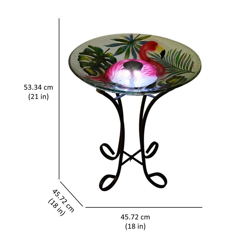 Hi-Line Gift Ltd. Solar LED Verdant Glass Bird Bath with Stand - Flamingo