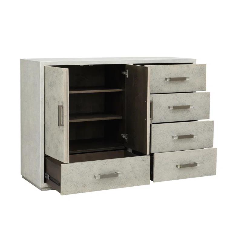 Stone-Textured 5 Drawer Accent Cabinet with Doors
