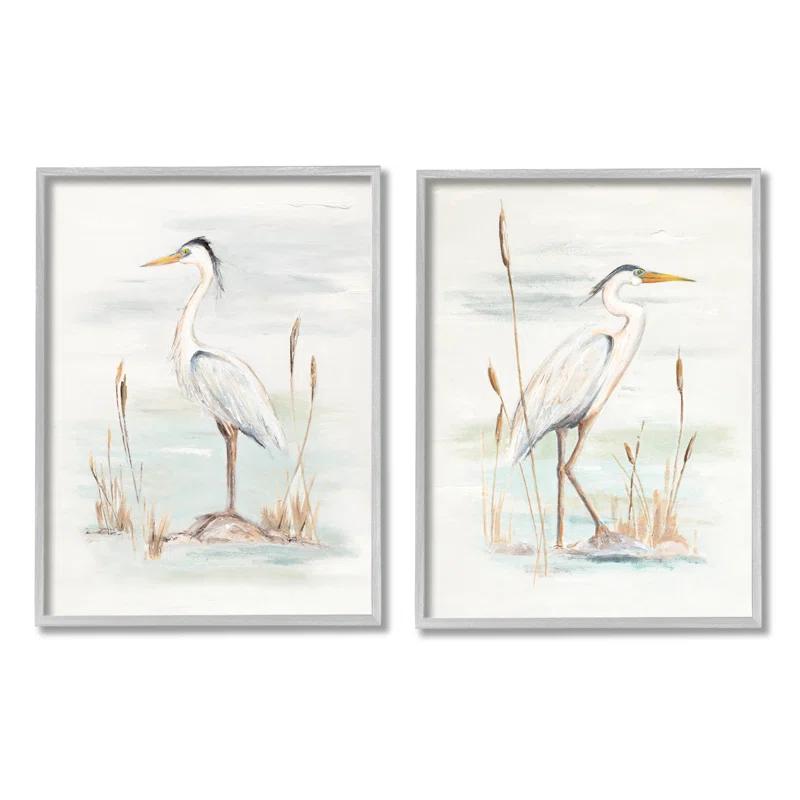 Stupell Industries " Elegant Heron Birds Cattails Plants In Water " by Patricia Pinto 2 - Pieces
