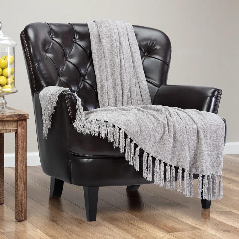 Chanasya Textured Knit Throw Blanket with Tassels - 50" x 65” - Taupe