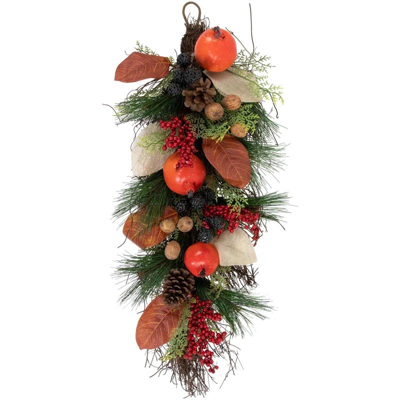 Northlight Seasonal 30" Autumn Harvest Mixed Berry and Pine Needle Artificial Teardrop Swag - Unlit