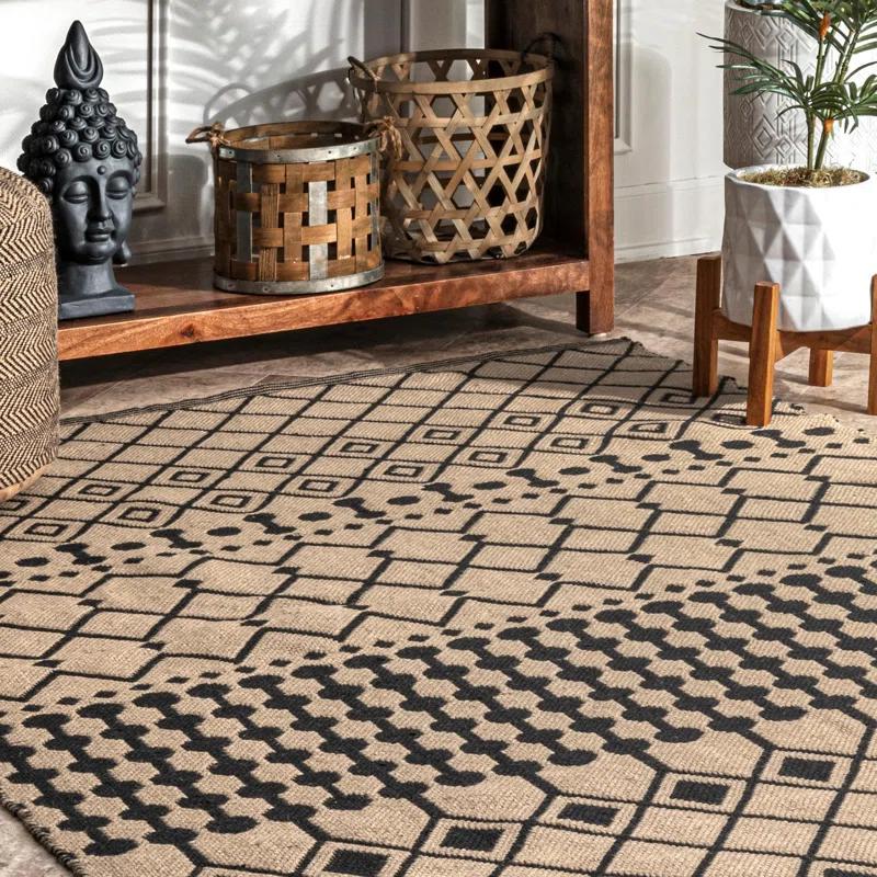 Louie Southwestern Handmade Flatweave Jute Light Beige/Black Area Rug